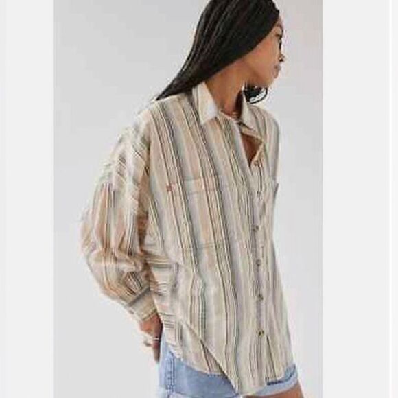 BDG Urban Outfitters Bell Button-Down Shirt  Striped Oversized Long Sleeve (XS) - Picture 4 of 16